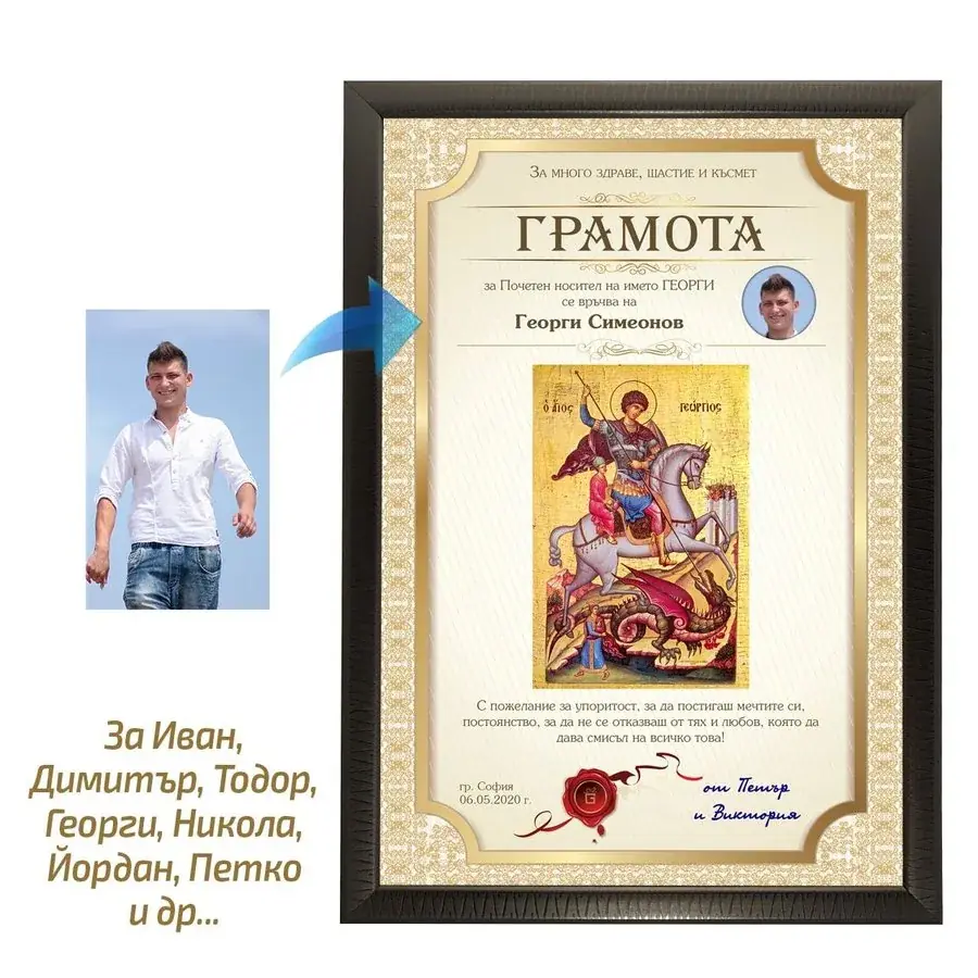 Грамота за Имен ден с икона