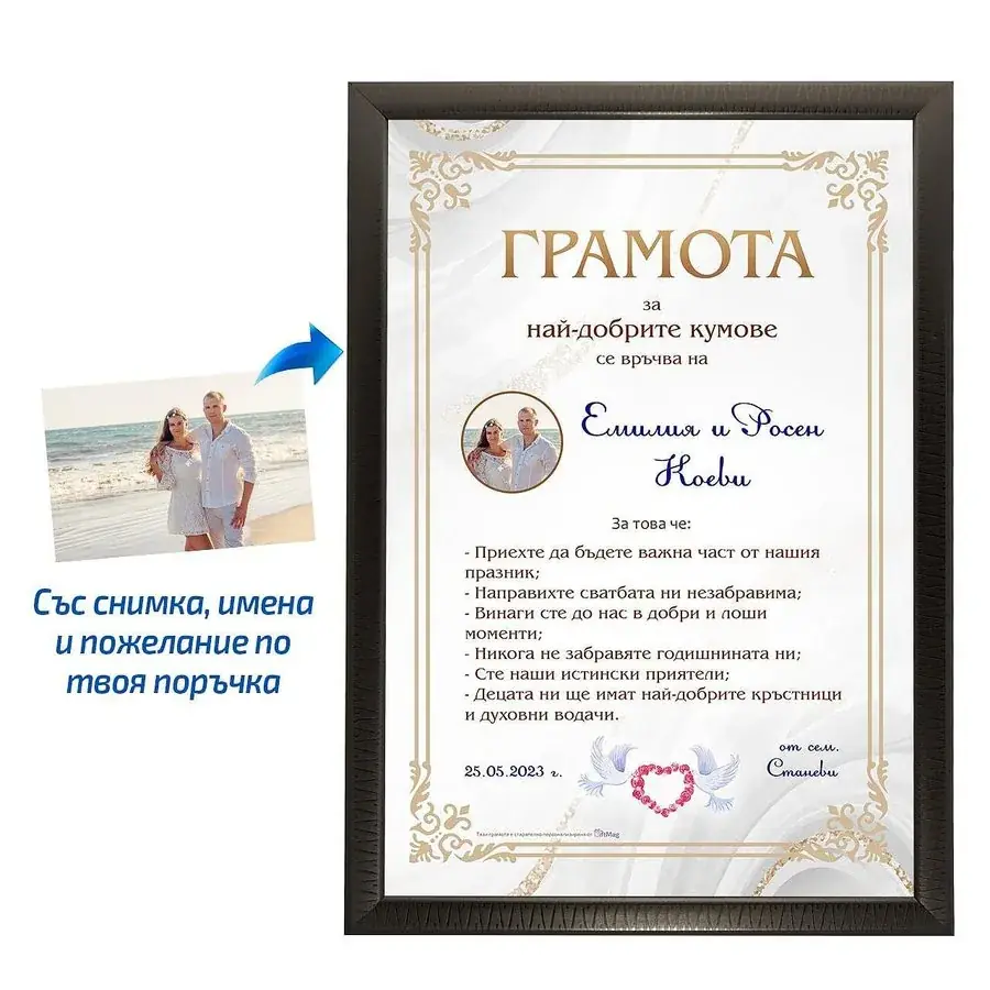 Грамота за най-добри кумове - вертикална