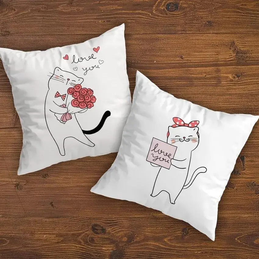 Комплект възглавници с романтични котки Love you