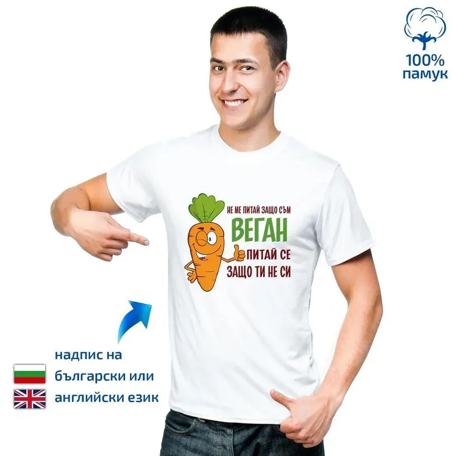 Мъжка тениска Не ме питай защо съм веган