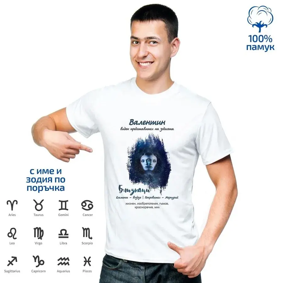 Мъжка тениска със зодия и име